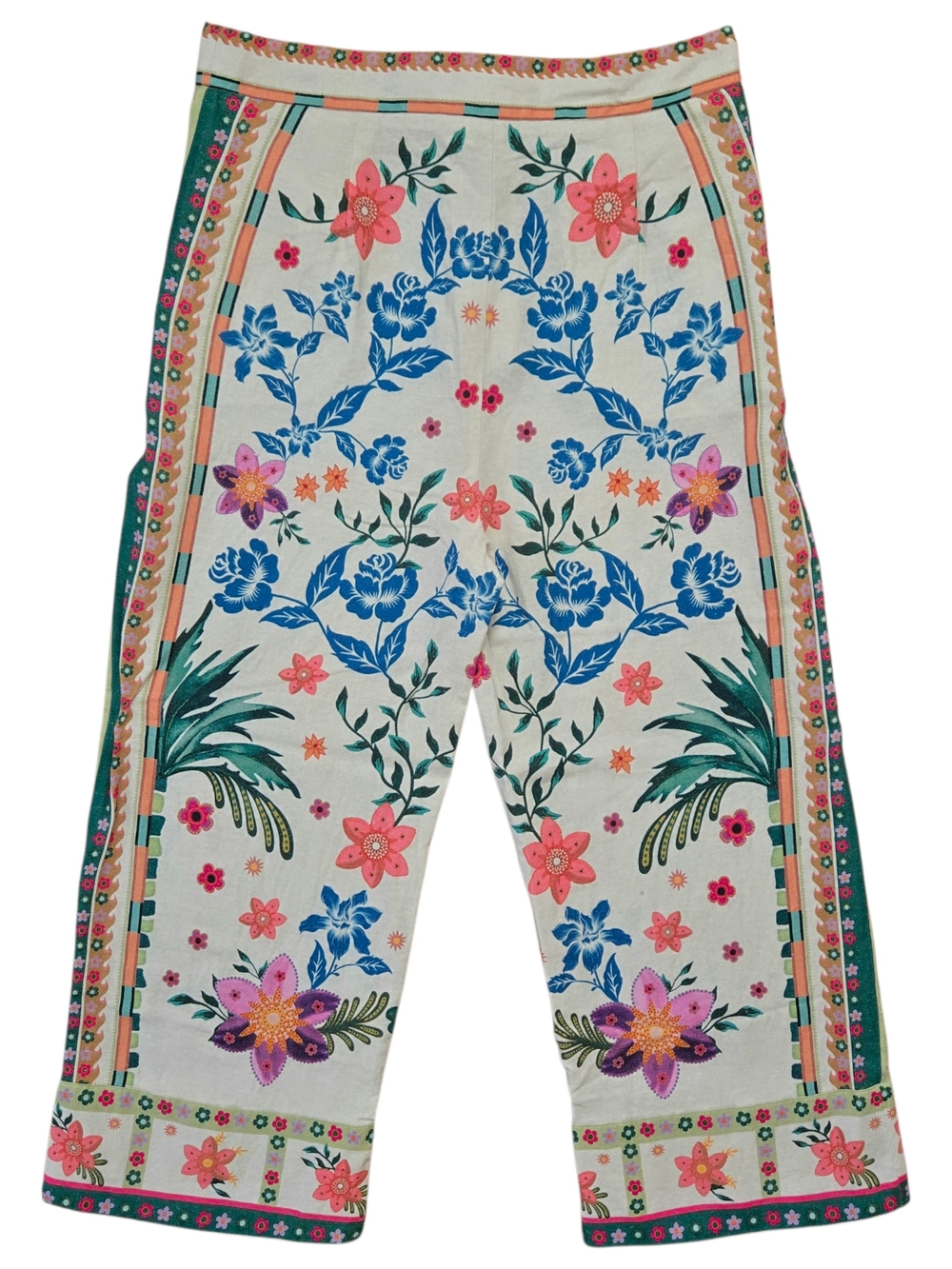 House of Harlow 1960 Wide Leg Pants Womens Size 8 Cream Multicolor Floral Boho - Picture 3 of 13